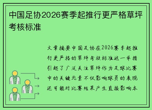 中国足协2026赛季起推行更严格草坪考核标准